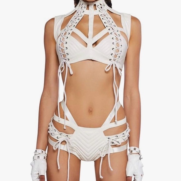 NWT Cream Faux Leather Lace-Up Corset Top | Strappy Bustier - Picture 5 of 5